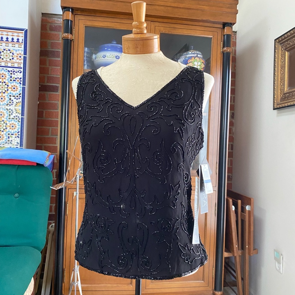 j kara new york black beaded sleeveless top xl